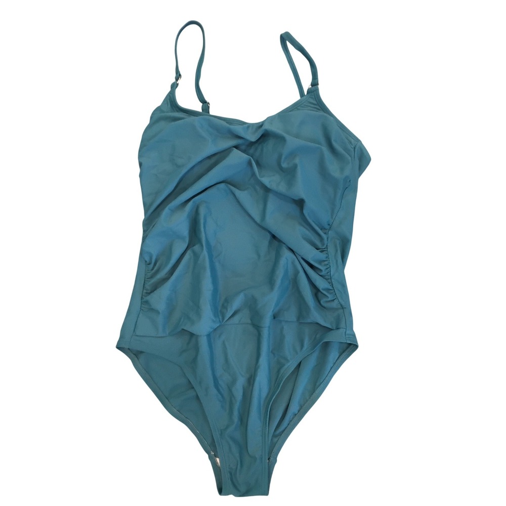 Kona Sol Womens Teal Blue Ruched‎ Front Ladder Back One Piece Swimsuit Size L
